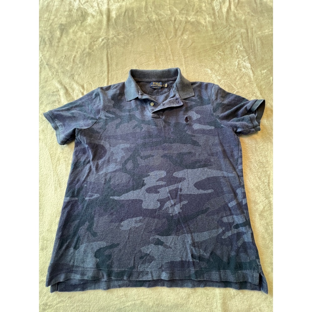 Polo Ralph Lauren Polo Shirt Mens Small Blue Camo Classic Fit Short Sleeve